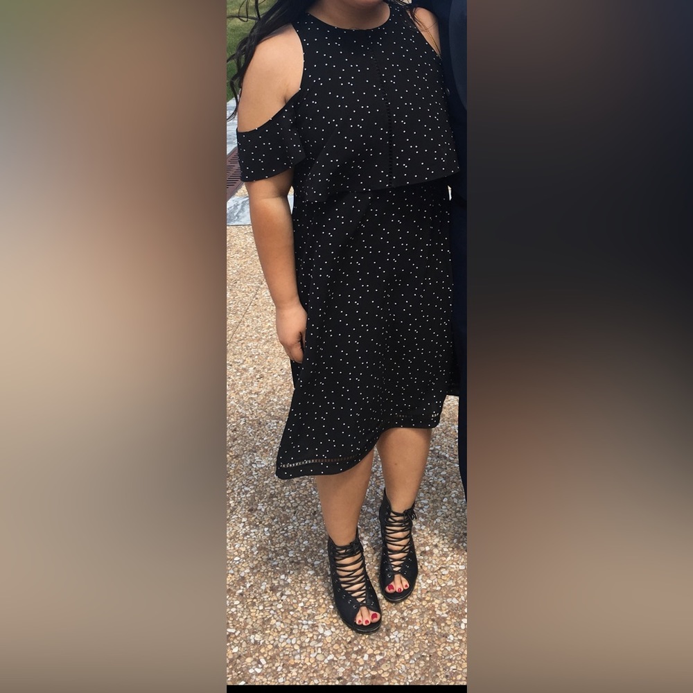 Mossimo polka dot dress, off the shoulder cold shoulder, flutter top